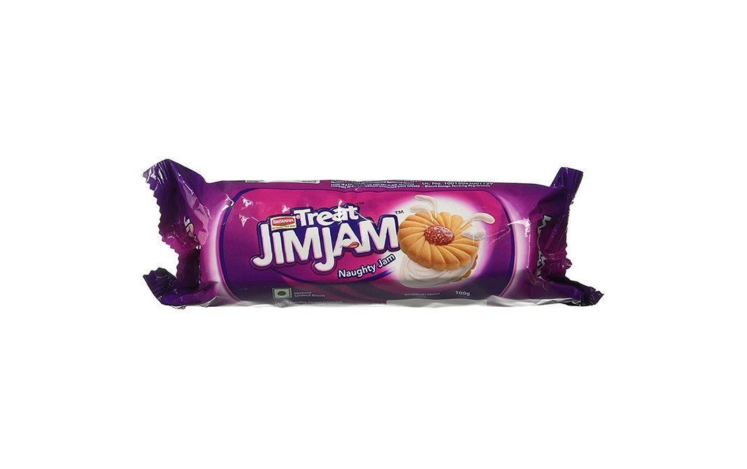 Britannia Treat JimJam Naughty Jam Flavoured Sandwich Biscuits   Pack  100 grams